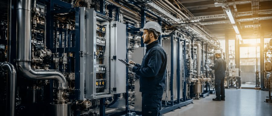 Technicus van Veltman Techniek aan het werk bij een industriële installatie